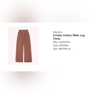 Abercrombie Crinkle Cut Wide Leg Pants - XL